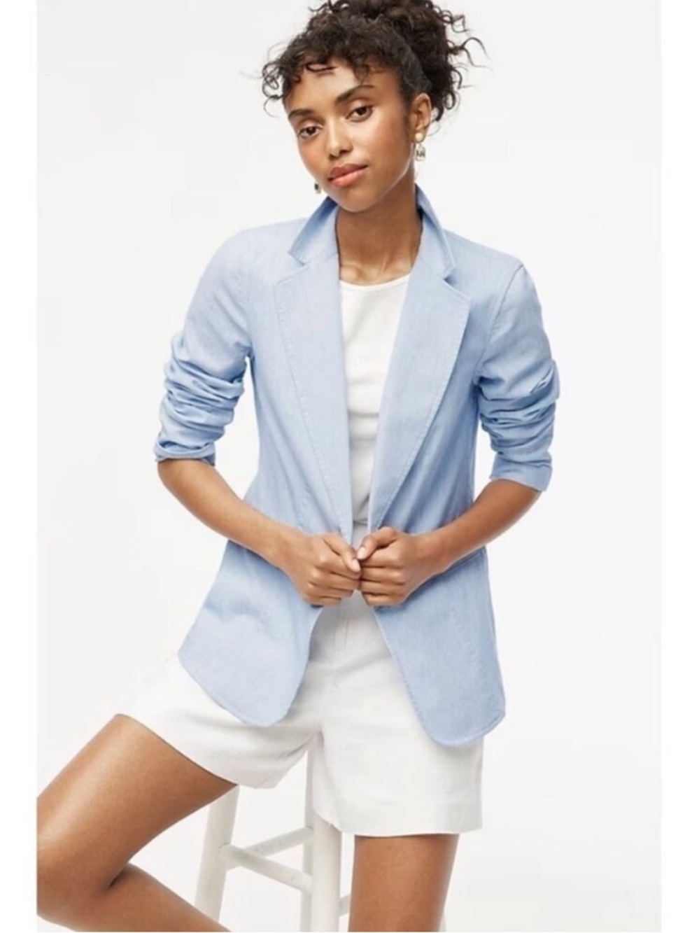 J. Crew Blue Striped Cotton Linen Blend Relaxed Stretch One Button Blazer 14 - Picture 4 of 10